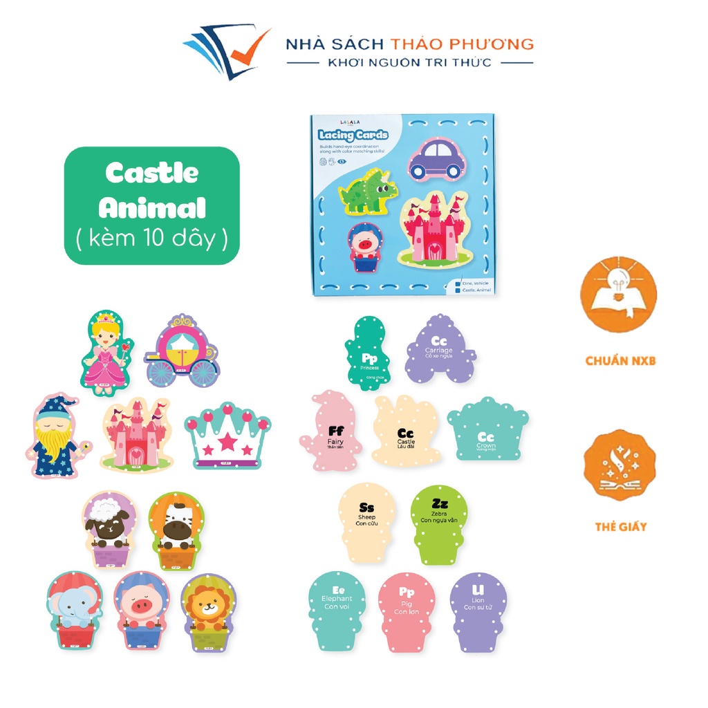 Đồ chơi tư duy xỏ dây phát triển vận động tinh Lacing Cards Lalala Baby nhiều chủ đề