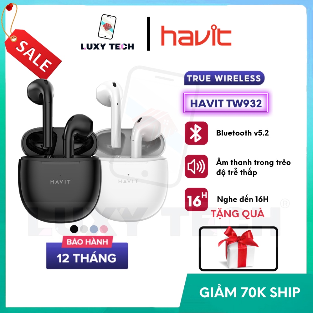 【Hỏa Tốc BD】Tai Nghe Bluetooth TWS HAVIT TW932 BT 5.2, Âm Thanh Trong Trẻo, Driver 13mm - Chính Hãng BH 12 Tháng