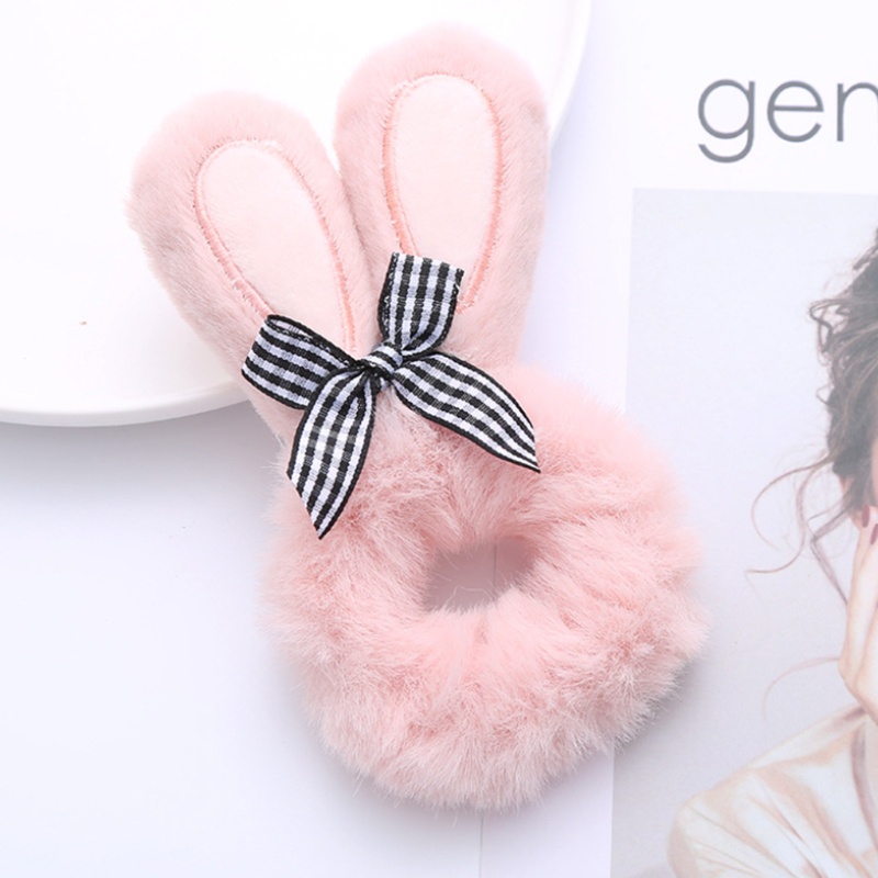 Dây Cột Tóc Tai Thỏ Lông Nhung Co Giãn