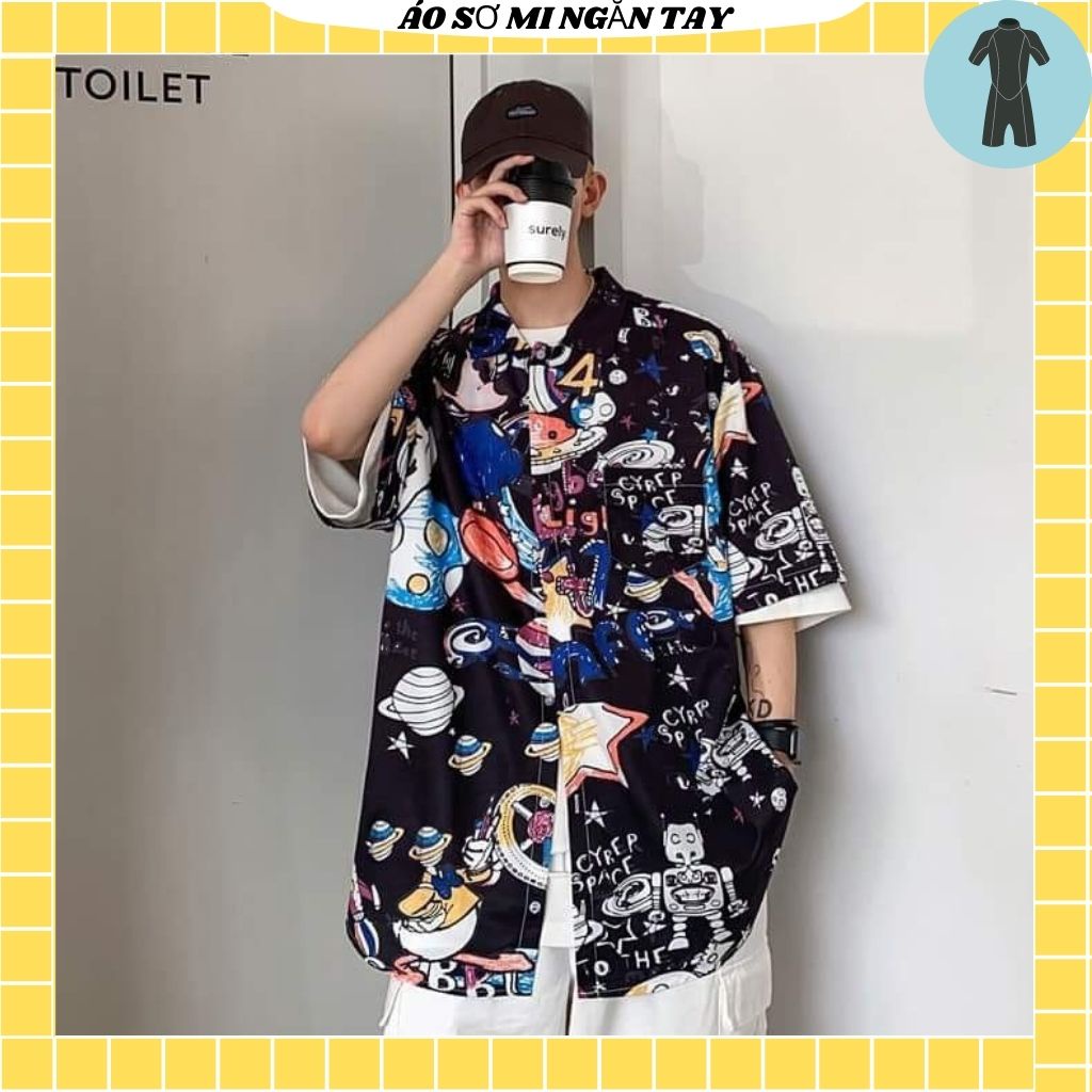 Áo Sơ Mi Tay Ngắn Unisex Cổ Bẻ Phông Cách Hàn Quốc Freesize