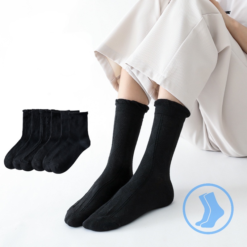 Đôi tất FHYL màu đen dài trung bình khử mùi đáng yêu cho nữ