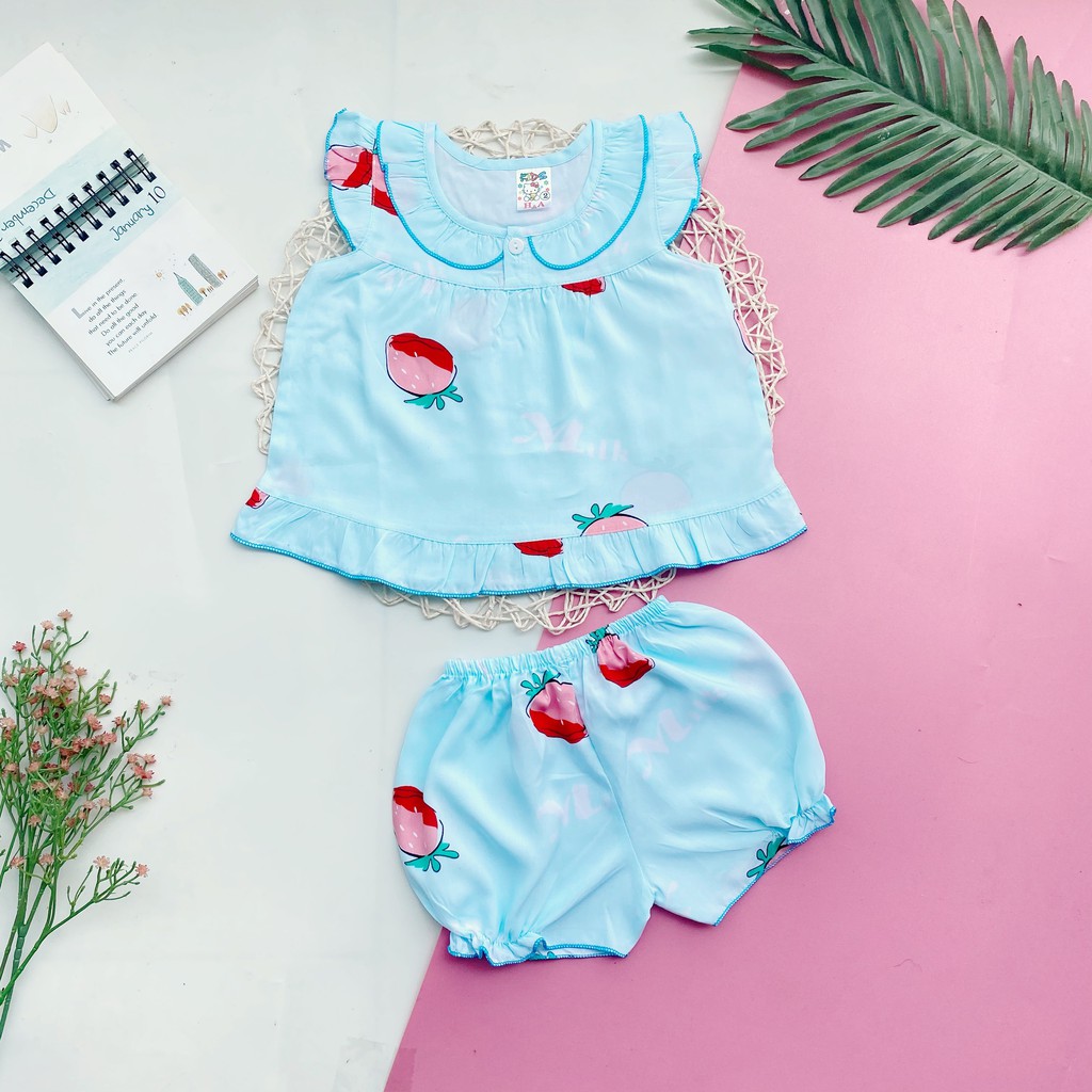 Đồ Bộ Cổ Sơ Mi Tay Cánh Tiên Nút Ngực Vải Tôn (Tole - Lanh) Mềm - Mịn - Mát Cho Bé Gái 4-13kg (hình thật)