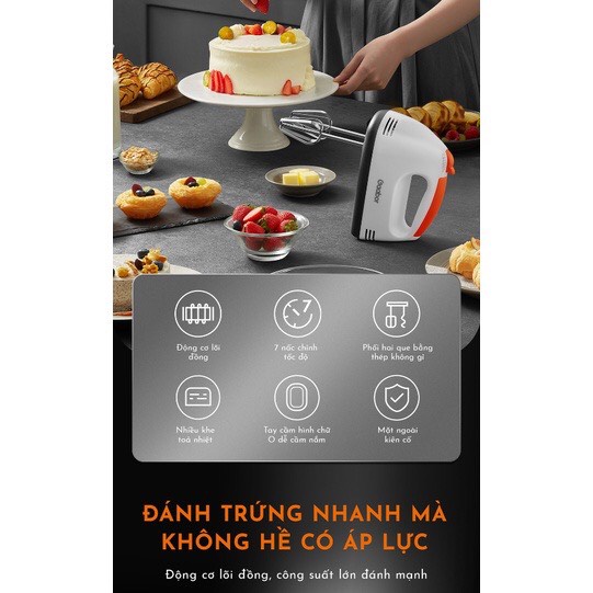Máy đánh trứng cầm tay GAABOR GE-M01A 7 tốc độ - Thép không gỉ bền bỉ - Hàng chính hãng