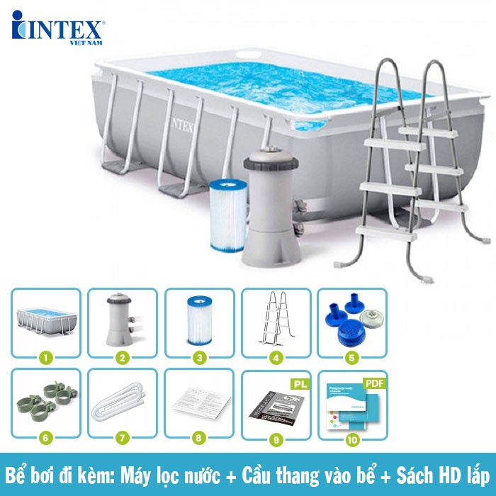 Bể bơi khung kim loại chịu lực 300x175x80 cm INTEX 26784 - Kèm máy lọc, cầu thang - bể bơi di dộng