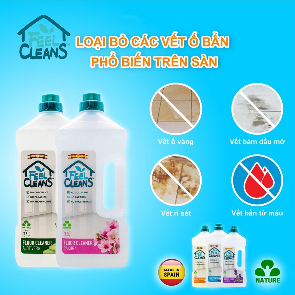 Nước Lau Sàn FeelCleans  HÀNG CÔNG TY  1.5 Lít ✈ FREESHIP ✈