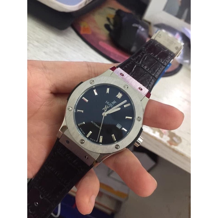 Đồng hồ Hu-blot Nam Automatic Nhật  mặt đen vỏ trắng size  42mm dây cao su bọc da | BigBuy360 - bigbuy360.vn