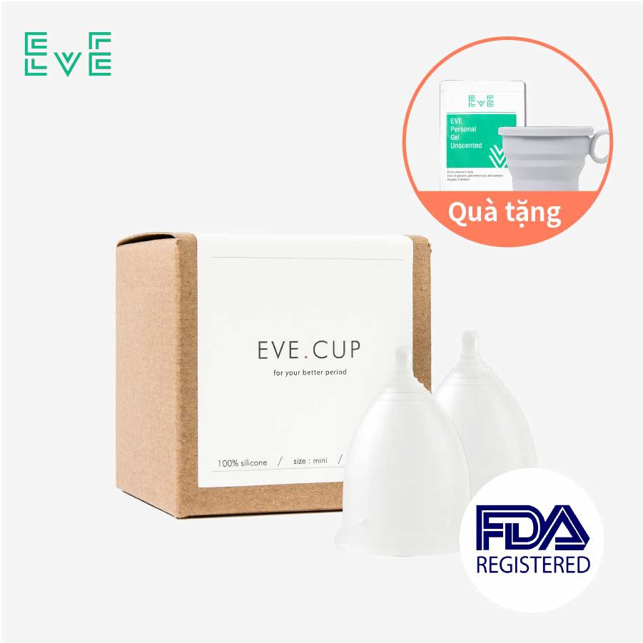 Combo 02 Cốc Nguyệt San EVE kèm quà tặng - 100% silicone Y Tế, chuẩn FDA Mỹ - Hỗ trợ chu kỳ