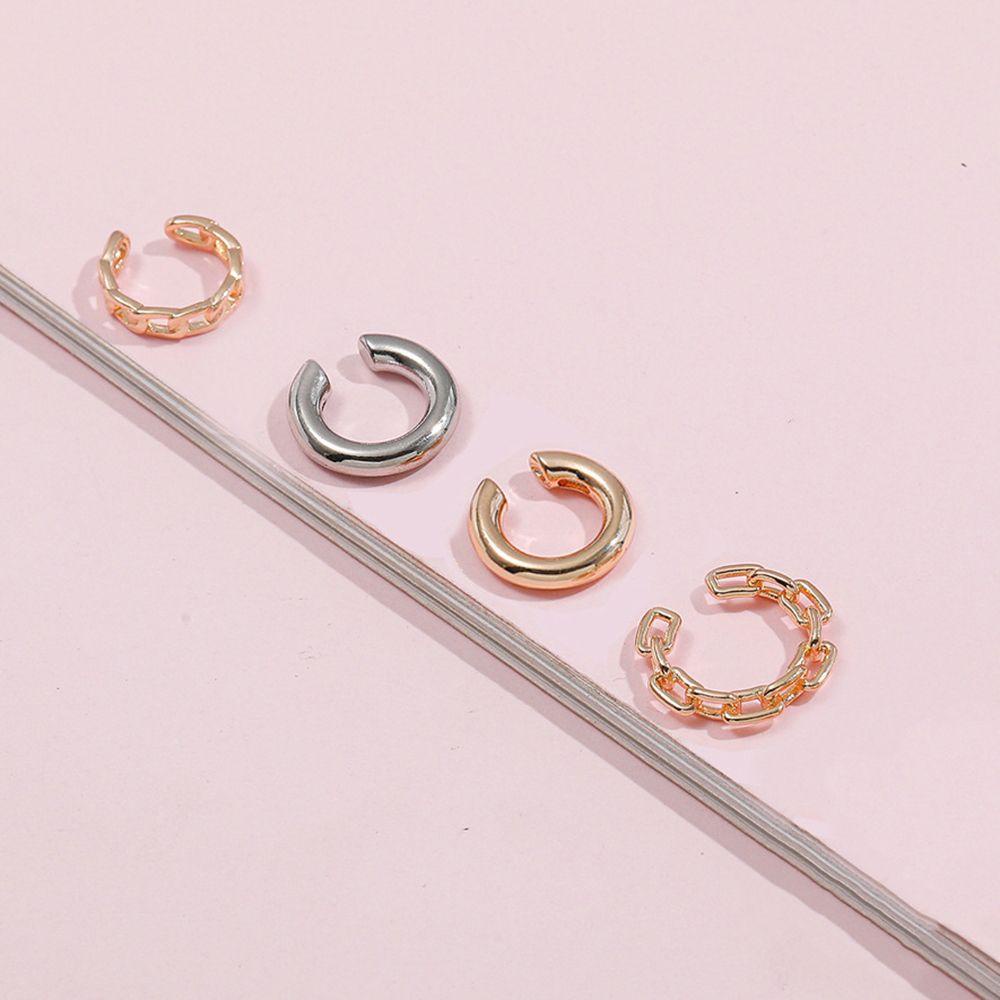 Bộ Khuyên Tai Dạng Kẹp Bằng Kim Loại Không Xỏ Lỗ Thiết Kế Tối Giản Sang Trọng Dành Cho Bạn