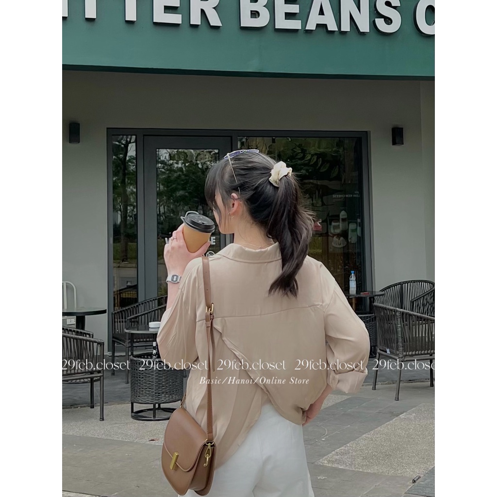 [Ảnh thật/Video] Áo sơ mi lụa hàn xẻ vạt sau lưng - 29feb.closet - A60