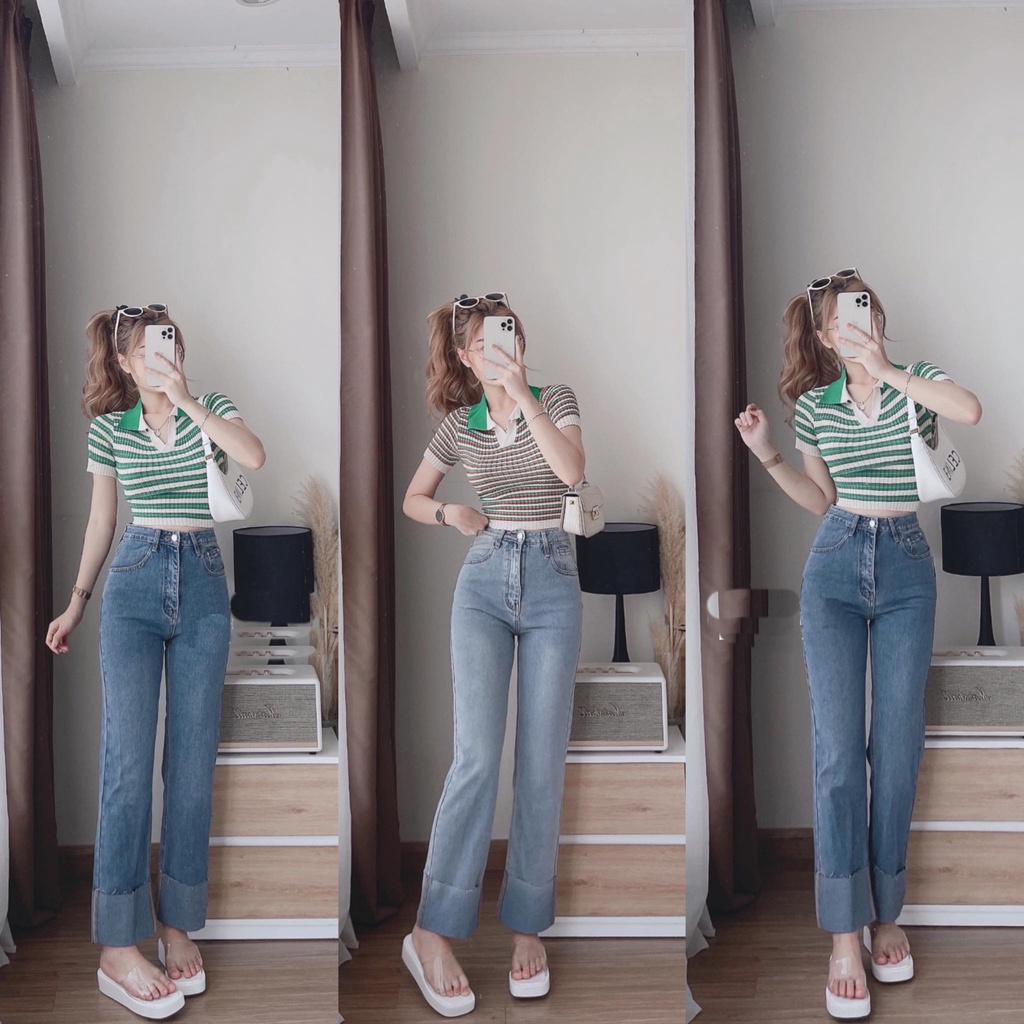 [VIDEO+FREESHIP ] QUẦN JEANS ỐNG SUÔNG CO GIÃN NỮ GẬP GẤU MÀU XANH NHẠT ĐẬM TÔN DÁNG HOT HIT THỜI TRANG HADI