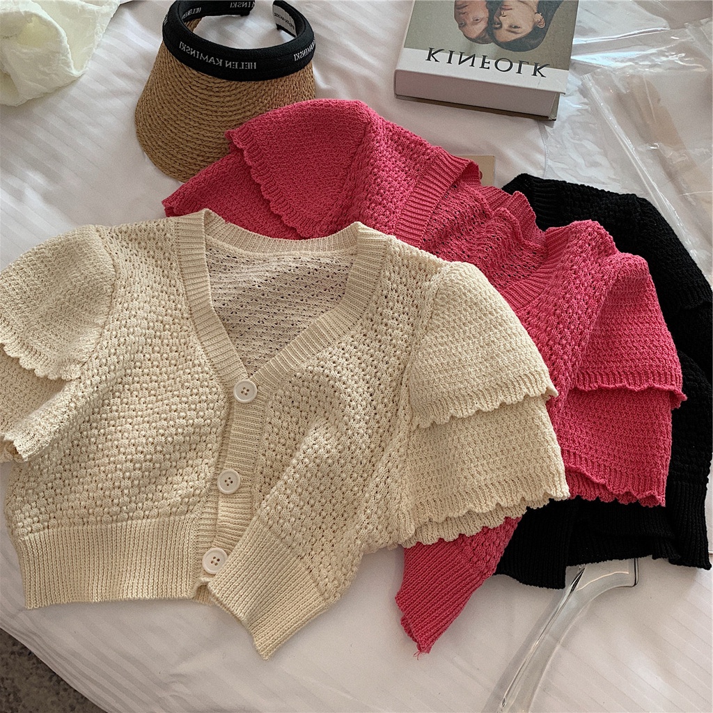 Áo Cardigan Dệt Kim Mỏng Dáng Ngắn Cổ Chữ v Thời Trang Mùa Hè Cho Nữ