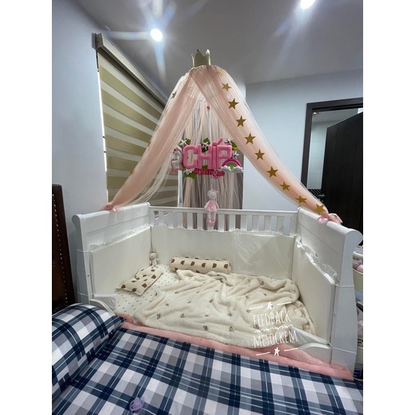 Quây cũi Cotton Hàn Quốc màu trơn cho bé và ga chun bọc đệm viền bèo MESOCKEM QT04