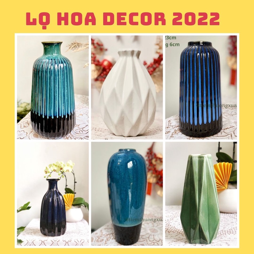 Bình hoa decor, trang trí văn phòng nhà cửa - Lọ hoa Tết cắm đào, tuyết mai