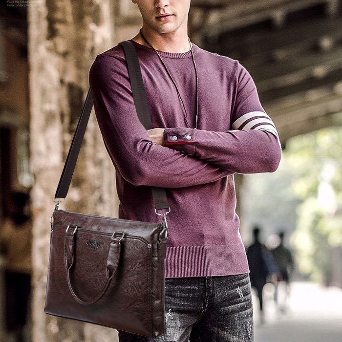 Túi xách da công sở cao cấp Jeep Buluo 38x28x6cm đựng laptop 14inch (Nâu đậm-Nâu sáng-Đen) | BigBuy360 - bigbuy360.vn