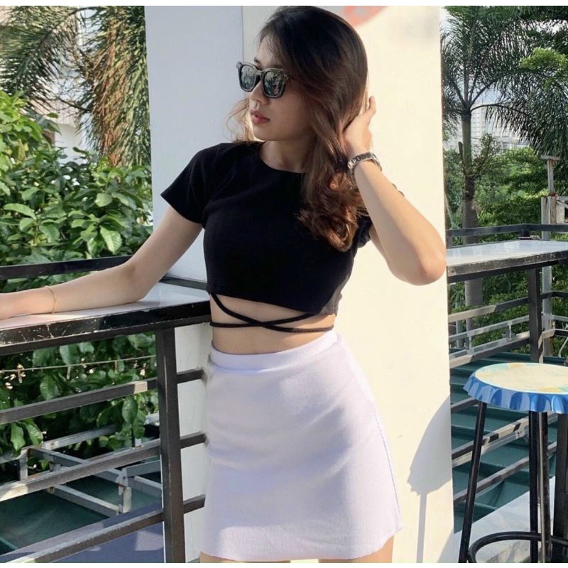 [Hình Thật]Áo croptop đan dây eo siêu chất lừ cool ngầu