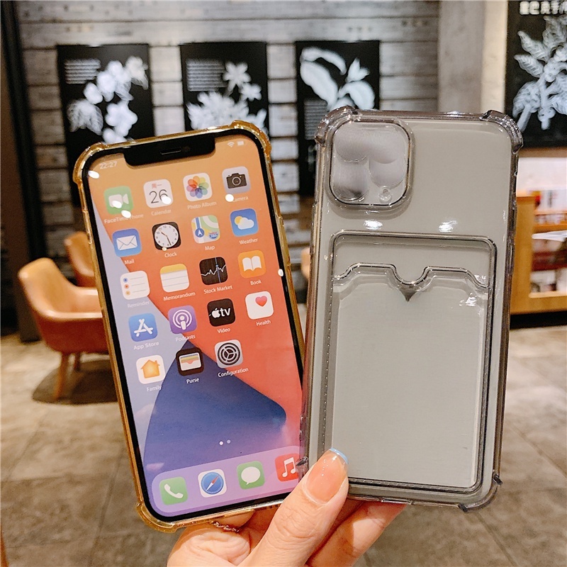 Ốp điện thoại mềm trong suốt chống rơi có ngăn đựng thẻ thích hợp cho Iphone 7 8 Plus X XR XS Max 11 12 Pro Max