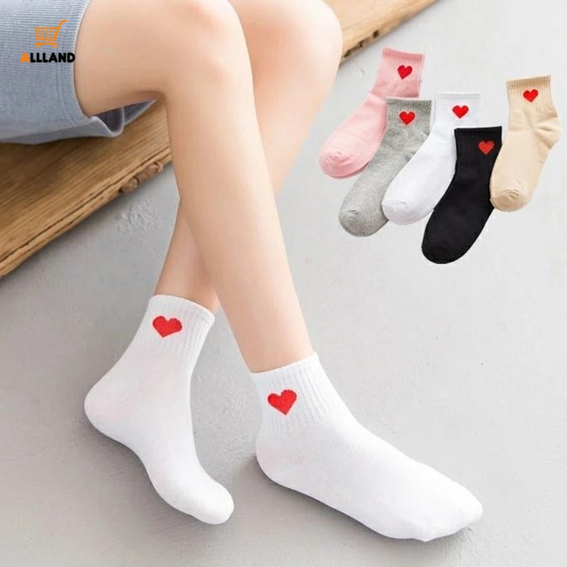 Vớ Cotton Cổ Vừa Thoáng Khí Thêu Họa Tiết Trái Tim Dễ Thương Thời Trang Xuân Thu Cho Nữ