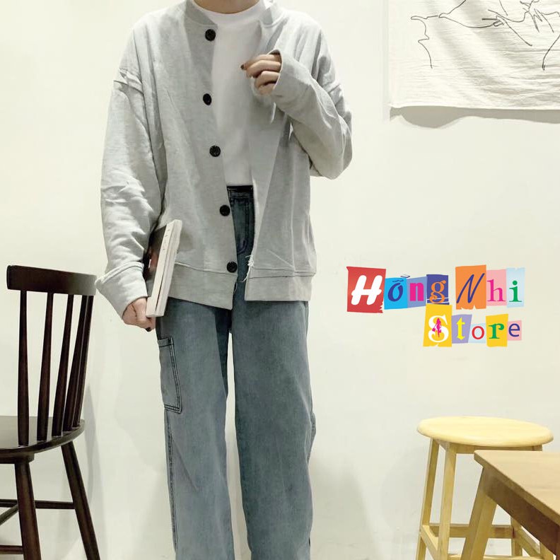 Áo Khoác Cardigan Trơn Màu Xám Basic Oversize Ulzzang Unisex Nam Nữ Dáng Rộng - MM
