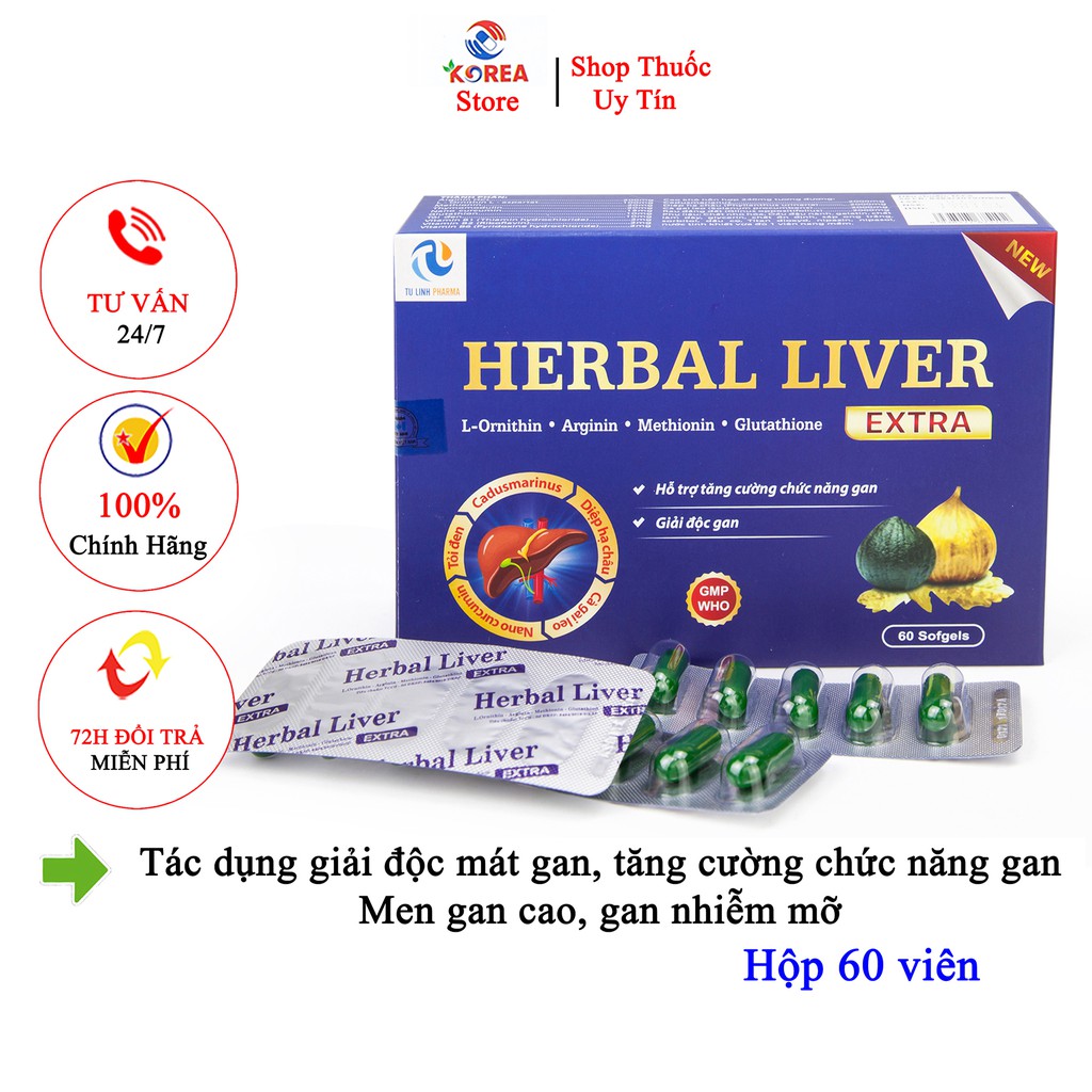 Bổ gan HEBAL LIVER EXTRA gải độc mát gan, tăng cường chức năng gan, hộp 60 viên