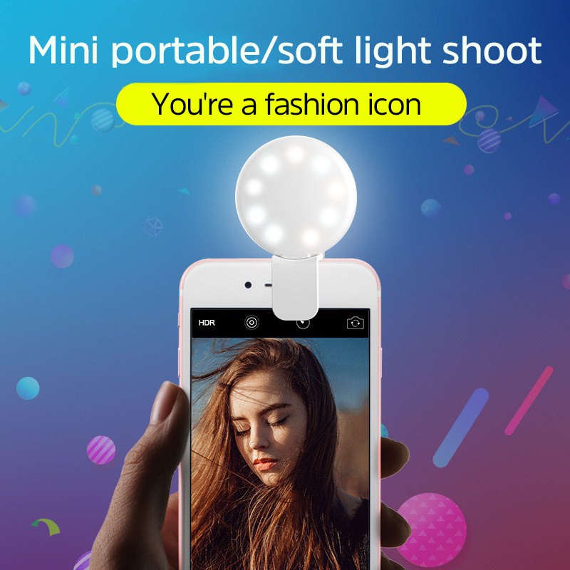 Đèn LED mini BJONE trợ sáng điều chỉnh selfie sạc USB kẹp điện thoại Android iPhone