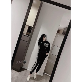 Sn781 - bộ nỉ bông nữ đen phối ngực ghi ondo