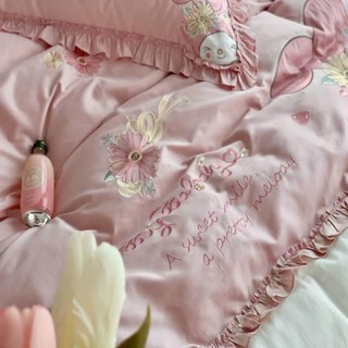 Chăn ga lụa thêu thỏ bunny 7 món