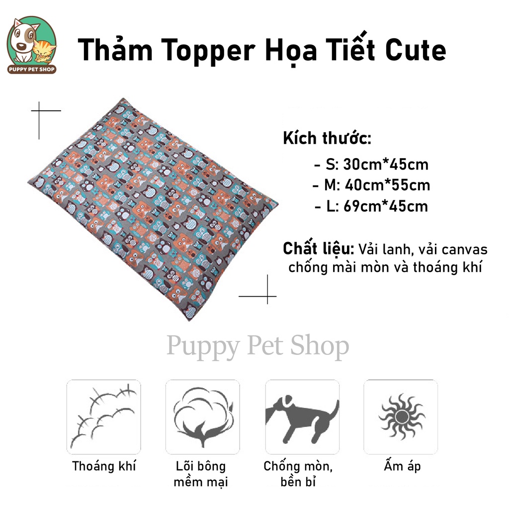 Thảm topper cho thú cưng, chó mèo họa tiết Cute