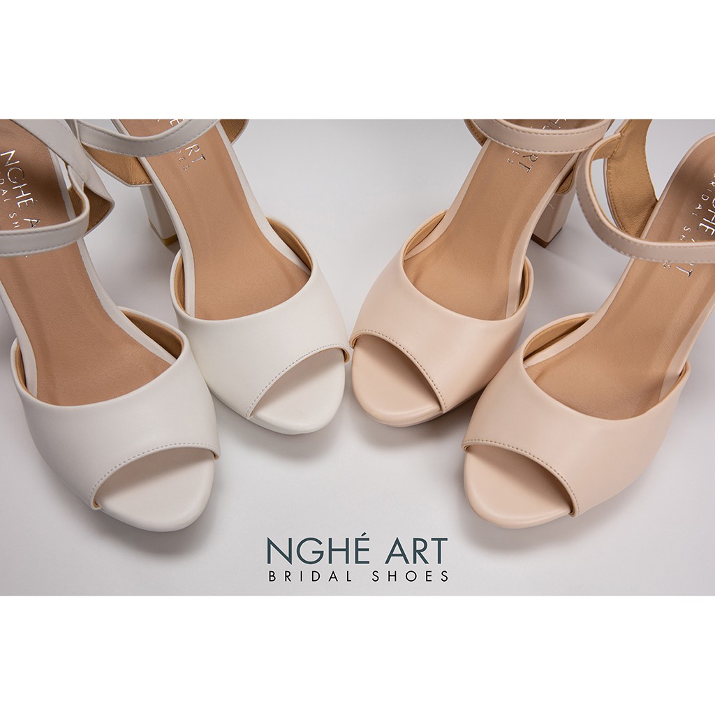 Giày cưới Nghé Art basic cao gót 12 phân quai sandal mũi đúp 203