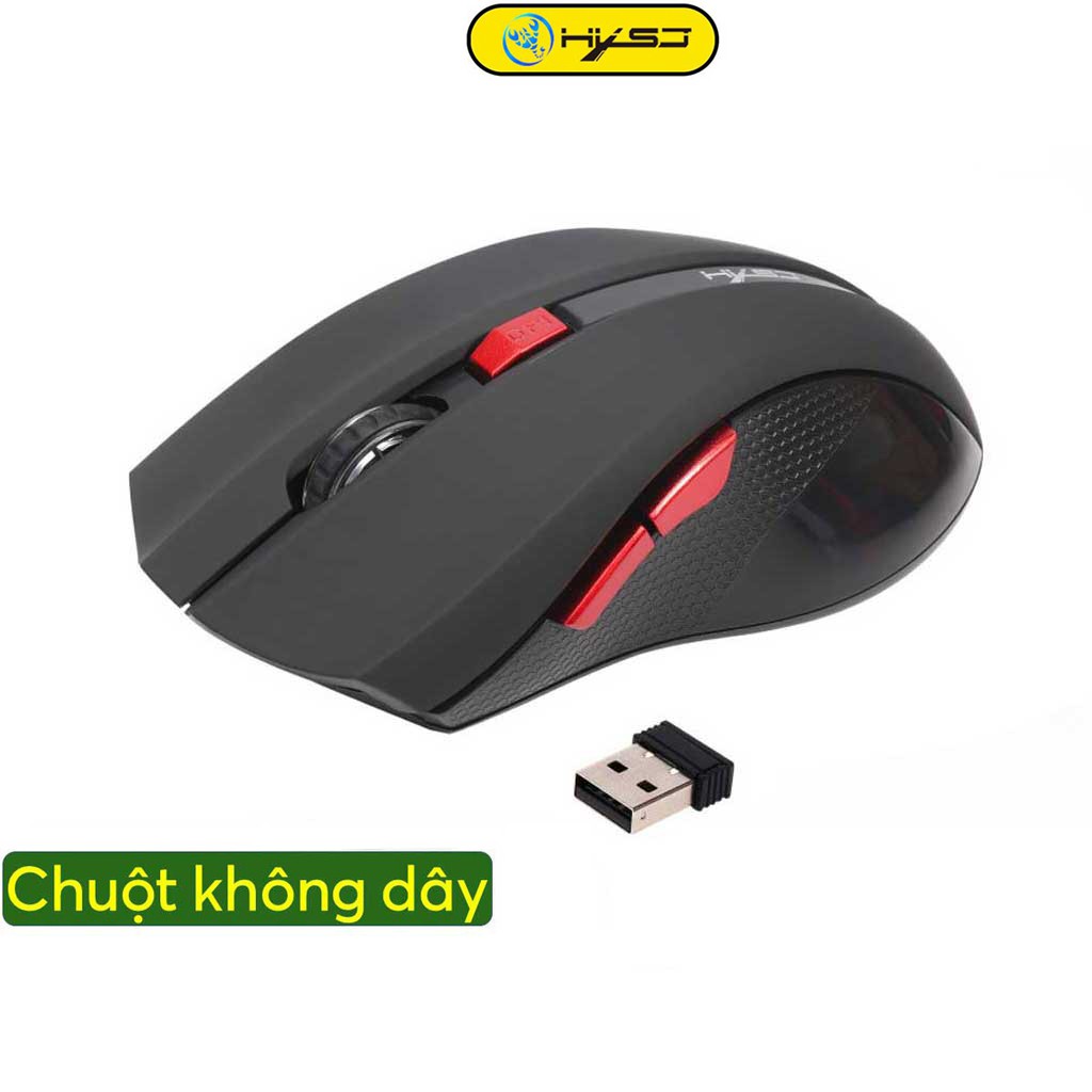 Chuột không dây HXSJ X50 Red/Black có nút trợ năng , điều chỉnh 2400DPI chuyên dùng chơi game, máy tính, laptop, tivi