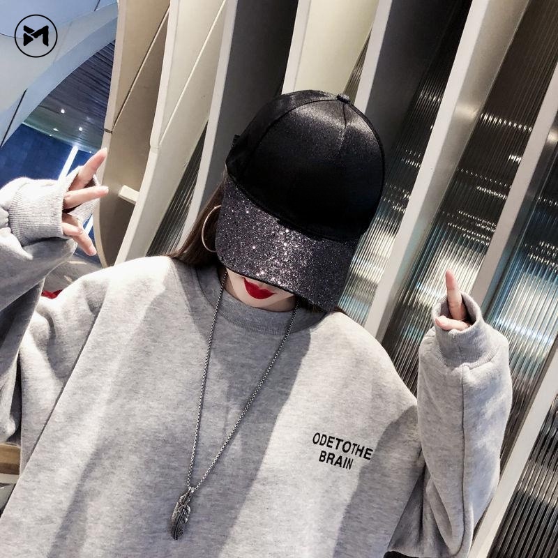 Mũ Lưỡi Trai Cotton Satin Chống Nắng Đính Sequin Chữ Thời Trang Hip Hop Phiên Bản Hàn Quốc