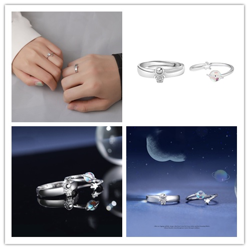 Nhẫn Họa Tiết Hành Tinh Ngôi Sao Phong Cách Hiphop Sang Trọng Có Thể Điều Chỉnh Dành Cho Cặp Đôi