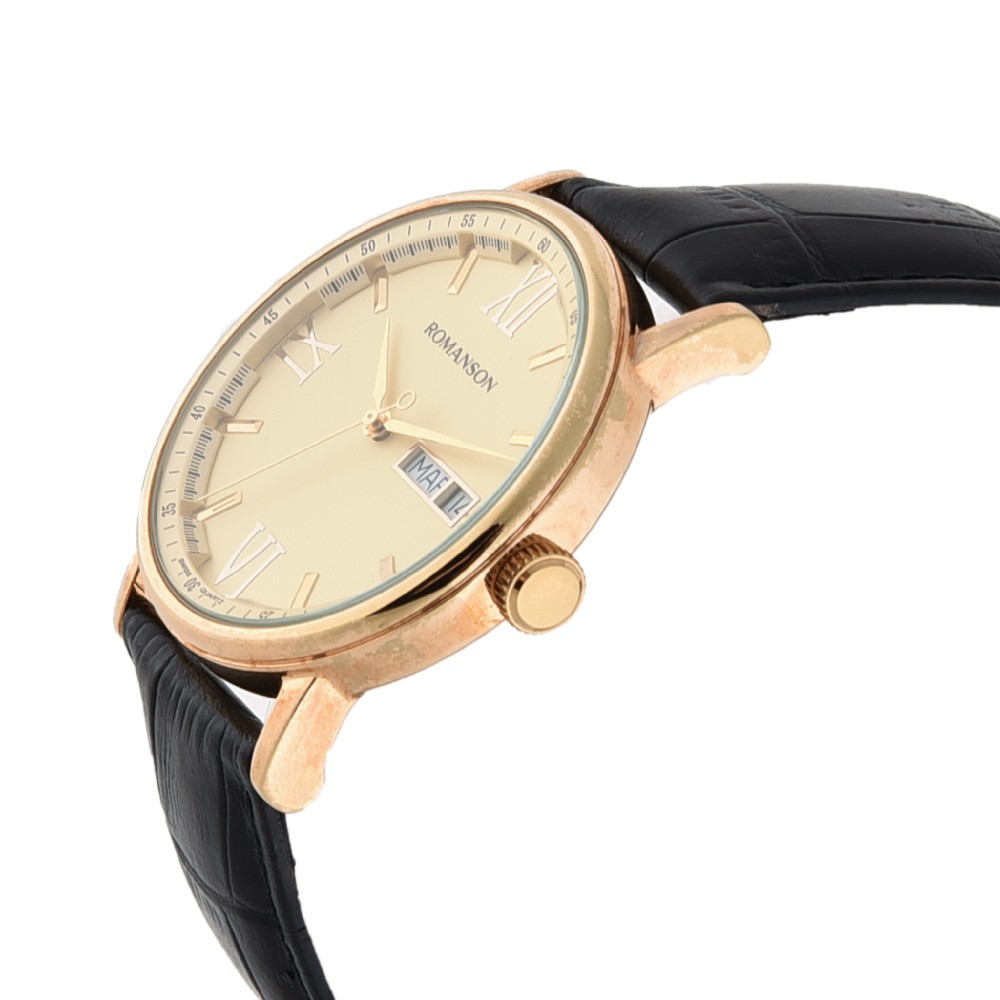 Đồng hồ Romanson Men Watch TL1275MGGD nam mặt mỏng kính chống xước máy Thụy Sĩ dây da cao cấp chính hãng