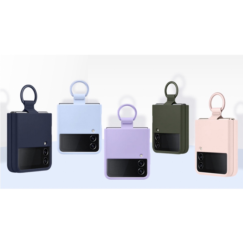Ốp điện thoại silicon chính hãng có vòng đỡ màu hồng tím kaki xanh navy cho Samsung Z Flip 4 flip4