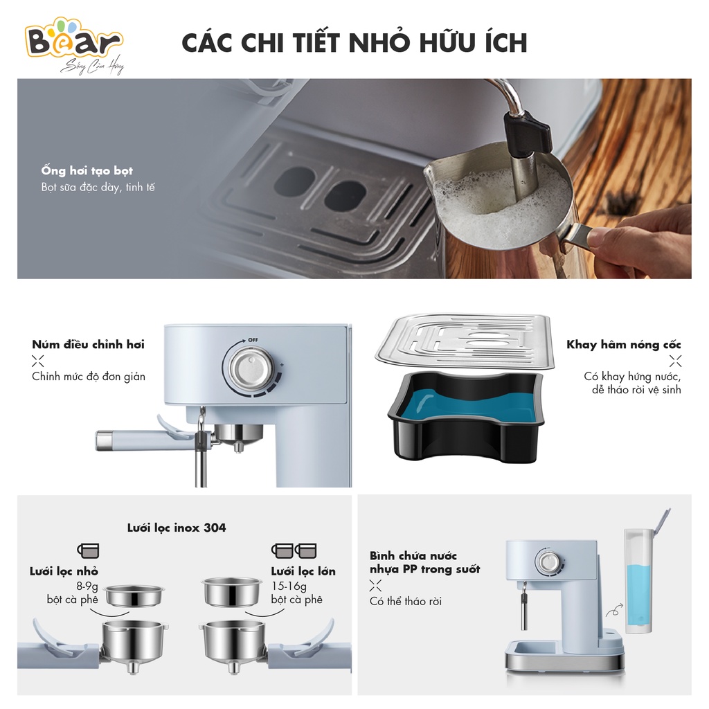 Máy Pha Cà Phê Bear Tự Động Đa Năng Pha Cafe, Pha Espresso Phù Hợp Với Gia Đình, Công Ty CF-B15V1