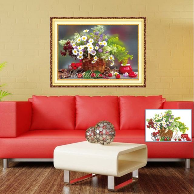 TRANH ĐÍNH ĐÁ BÌNH HOA Y8180  70x50cm