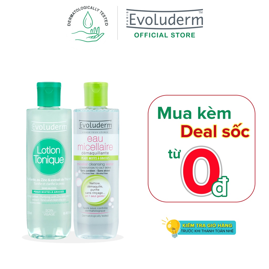 Bộ Nước tẩy trang Evoluderm 250ml và Nước hoa hồng Evoluderm 250ml cho da hỗn hợp da dầu-16295-16289