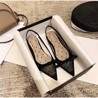Giày Sandal Bệt Lưới Chấm Bi Mũi Nhọn