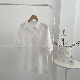 Áo sơ mi thô lụa tay cộc bo gập gấu W.M