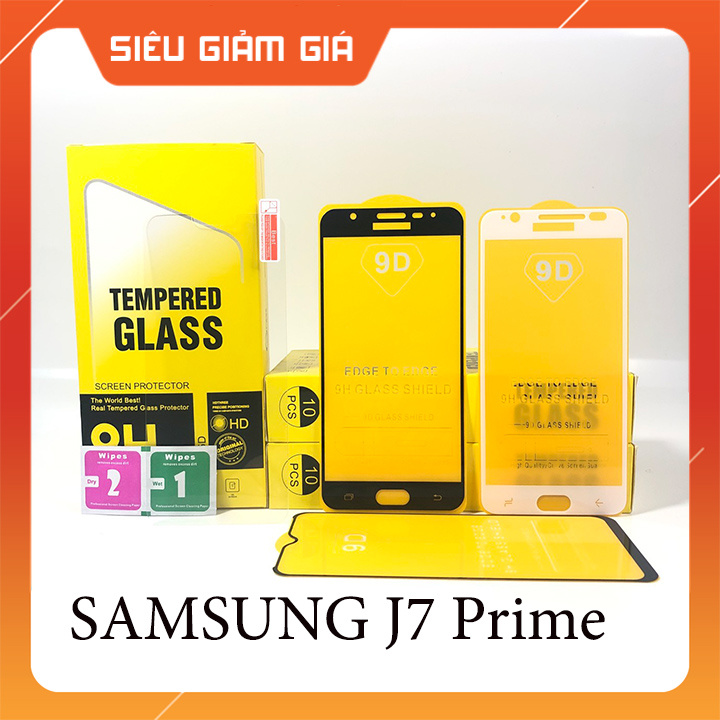 Kính Cường Lực Samsung J7 Prime - Kính Trong Suốt / Full Màn Hình - Tặng Kèm Khăn Lau