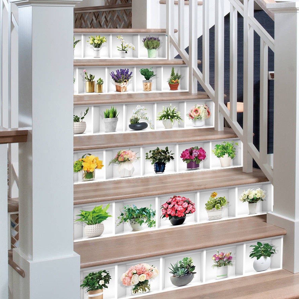 Tranh 3D dán tường, dán cửa phòng, dán cầu thang cao cấp - Decal 3D Bình hoa loại 1 - DLT009