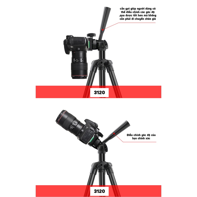 Giá đỡ điện thoại để bàn tripod 3120 ba chân có tay cầm tặng kèm đầu kẹp - ORIO