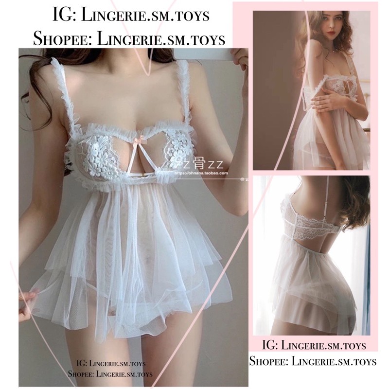 Váy Ngủ Hoa Voan Trắng Cao Cấp - Mini Dress Flower | Set Ngủ Gợi Cảm | Nội Y Sexy