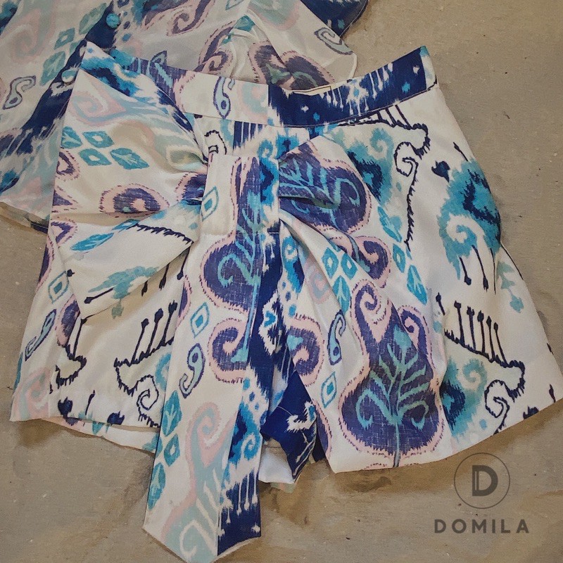 Set áo tơ bèo + quần short hoa xanh