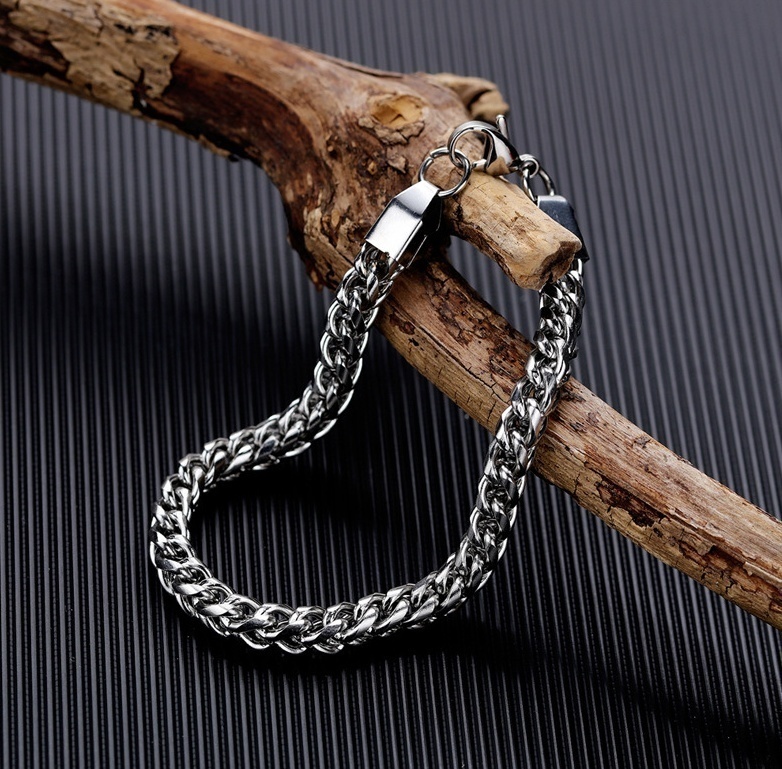 Vòng Tay Thép Không Gỉ Mặt Vuông Phong Cách Cổ Điển Cho Nam