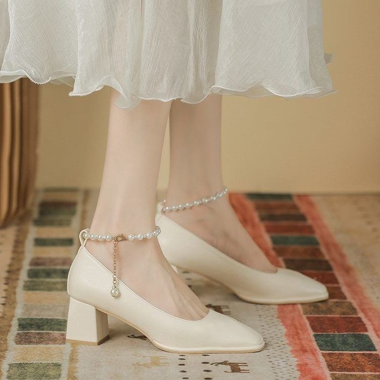 Giày Cao Gót Mũi Vuông Size Lớn 35-43 Thời Trang Pháp Dành Cho Nữ / 41-42