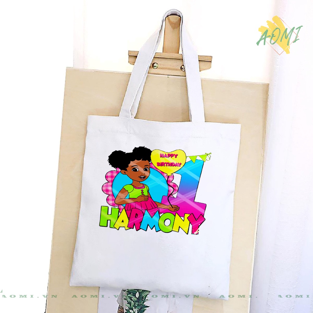 TOTE phonics song gracie's corner CANVAS TÚI VẢI ĐEO VAI BAG CÓ KHÓA KÉO SIZE LỚN 33x38cm AOMIVN DU LỊCH DẠO PHỐ AOMI