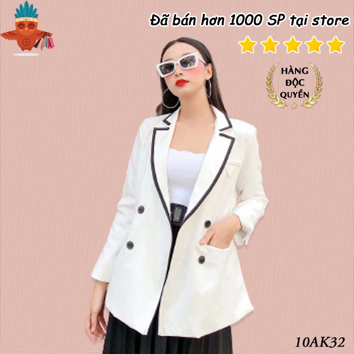 Áo blazer trắng viền 2 lớp THOCA HOUSE 4 nút 2 túi thanh lịch, phù hợp đi làm công sở, sự kiện, đi chơi