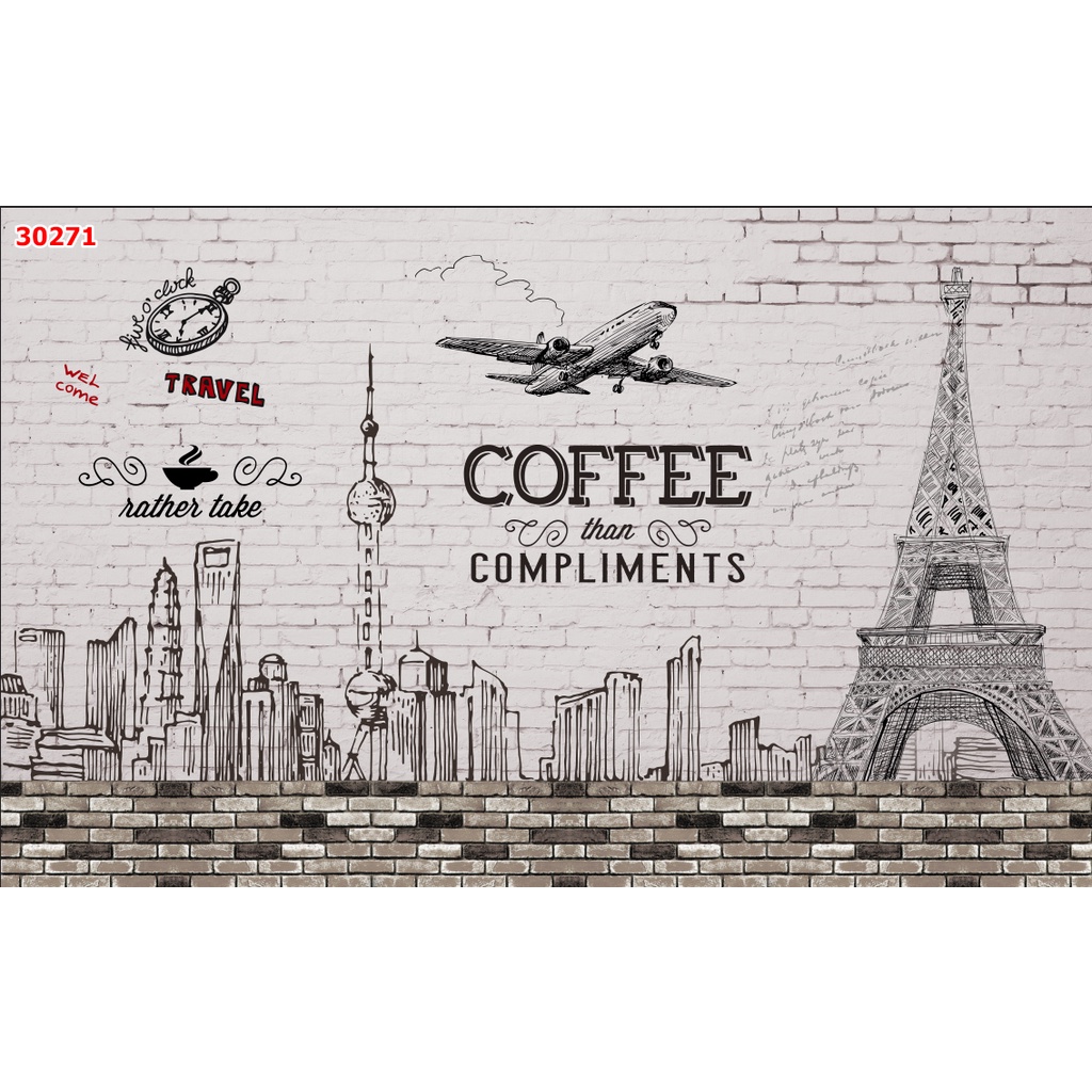 Tranh dán tường vải lụa 3D giành cho Quán Cafe, Trà Sữa, Trang Trí Cửa Hàng