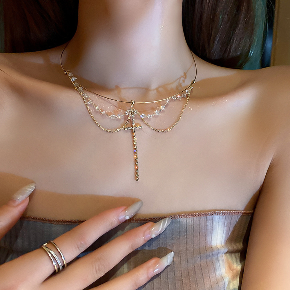 Vòng Cổ Choker Mặt Hình Thánh Giá Phong Cách Hàn Quốc