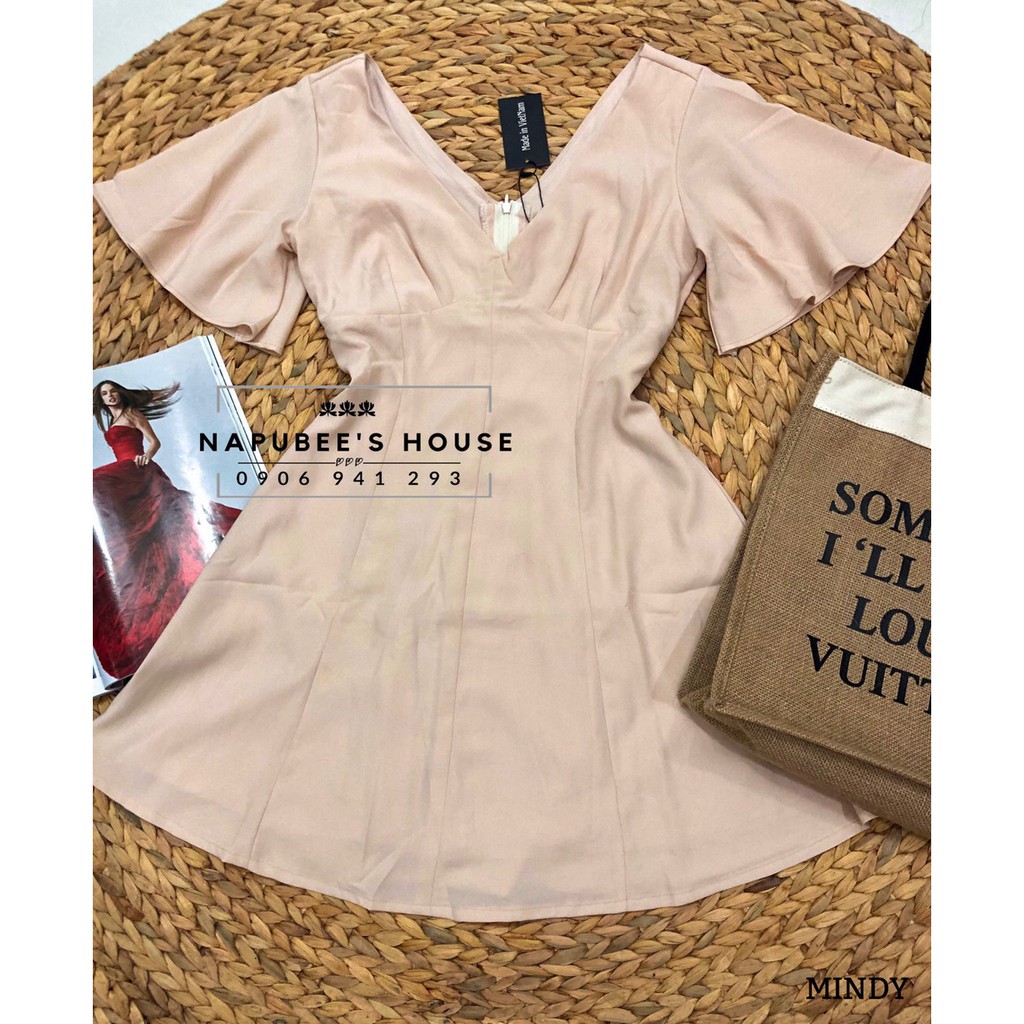 Đầm xoè dự tiệc cổ V đan dây lưng Napubee - váy xòe thiết kế dạo phố MINDY DRESS